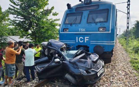 ​Horrific Train-Car Collision in Jonai Leaves One Dead, Another Critically Injured